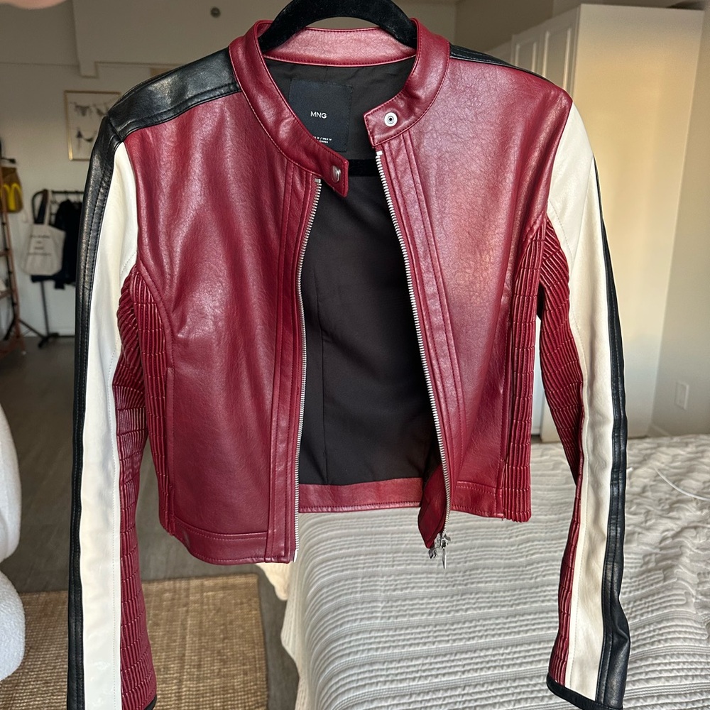 Mango Red and Black Leather Jacket